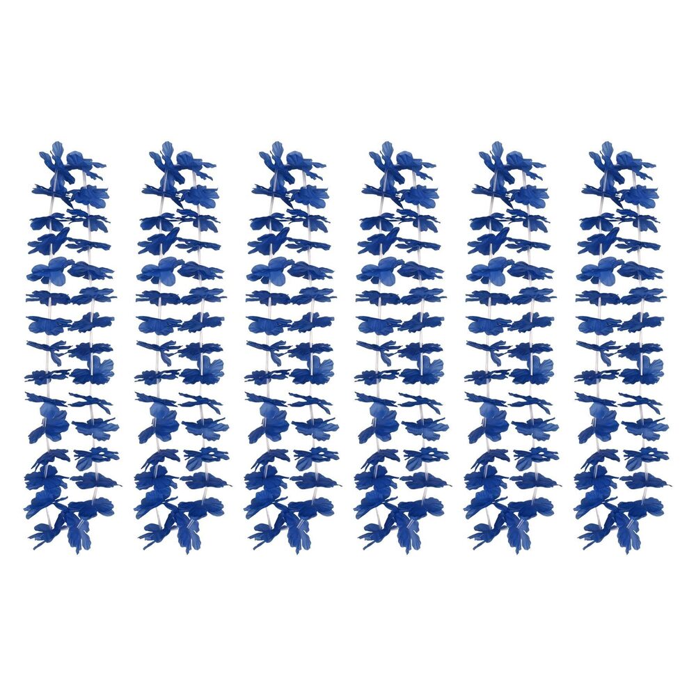 2389 Blue Hawaiian Leis – 6-Pack Elastic Flower Garlands with Polyester